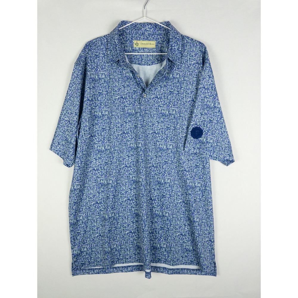 Donald Ross Sportswear Abstract Print Golf Polo Mens L Blue Country Club Perform